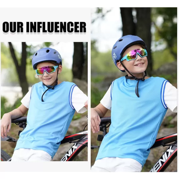 DUCO Polarized Kids Sunglasses Youth Baseball Sun Glasses Sports Teens Cycling Shades Boys Girls with 3 Lenses DK280Blue Frame White Temple Pink Colorful Lens