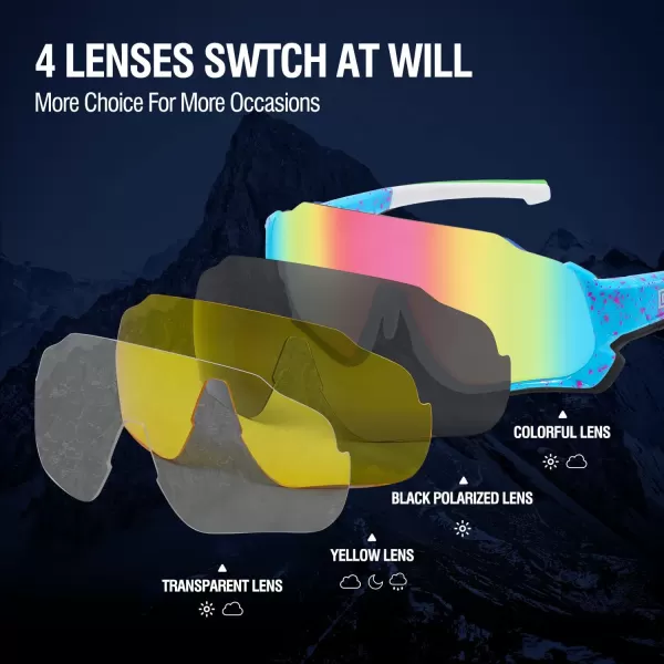 DUCO Polarized Kids Sunglasses Youth Baseball Sun Glasses Sports Teens Cycling Shades Boys Girls with 3 Lenses DK280Blue Frame White Temple Pink Colorful Lens