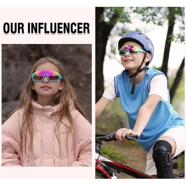 DUCO Polarized Kids Sunglasses Youth Baseball Sun Glasses Sports Teens Cycling Shades Boys Girls with 3 Lenses DK280Blue Frame White Temple Pink Colorful Lens