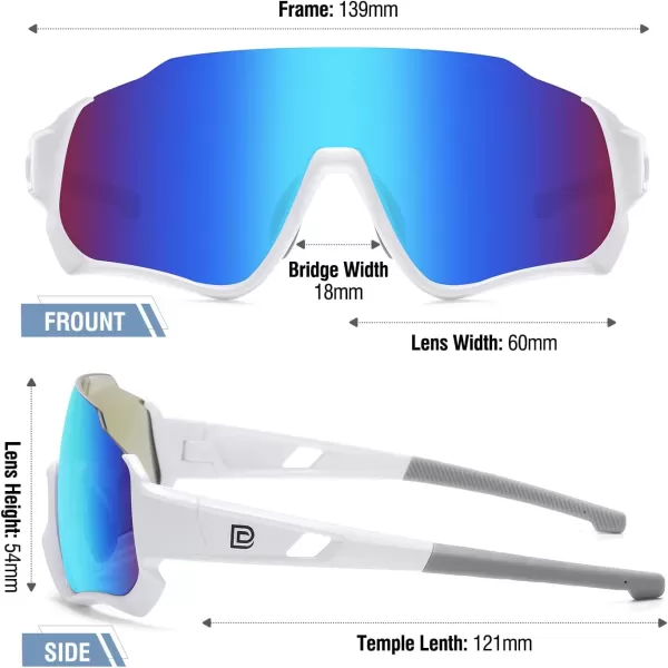 DUCO Polarized Kids Sunglasses Youth Baseball Sun Glasses Sports Teens Cycling Shades Boys Girls with 3 Lenses DK280White Frame Grey Temple Blue Colorful Lens