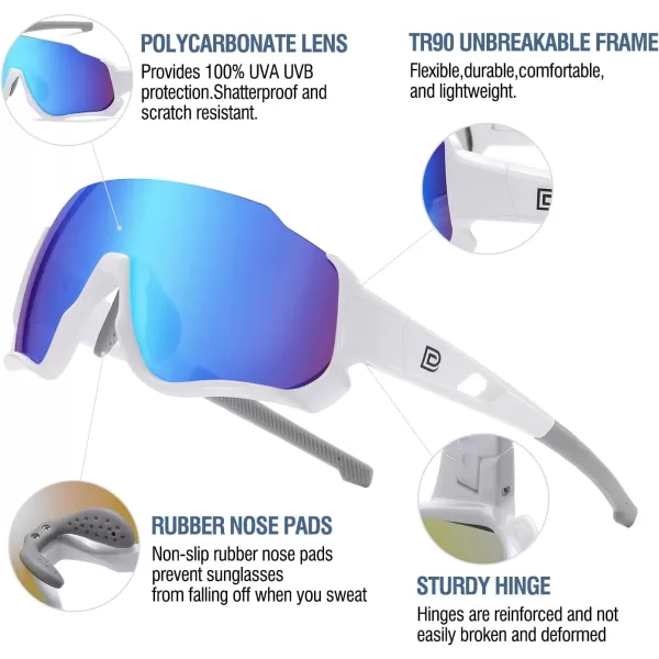 DUCO Polarized Kids Sunglasses Youth Baseball Sun Glasses Sports Teens Cycling Shades Boys Girls with 3 Lenses DK280White Frame Grey Temple Blue Colorful Lens