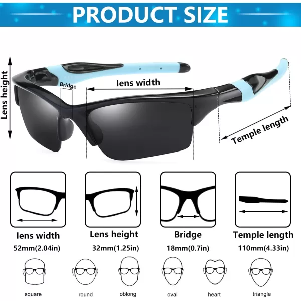 DUCO Polarized Kids Sunglasses with Strap for Boys Girls Youth Sports Baseball Sunglasses 100 UV Protection K029Black