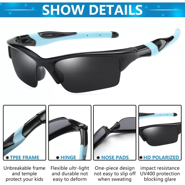 DUCO Polarized Kids Sunglasses with Strap for Boys Girls Youth Sports Baseball Sunglasses 100 UV Protection K029Black