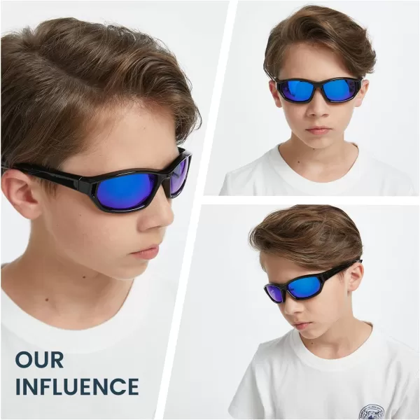DUCO Polarized Kids Sunglasses with Strap for Boys Girls Youth Sports Baseball Sunglasses 100 UV Protection K029Black Frame Black Temple