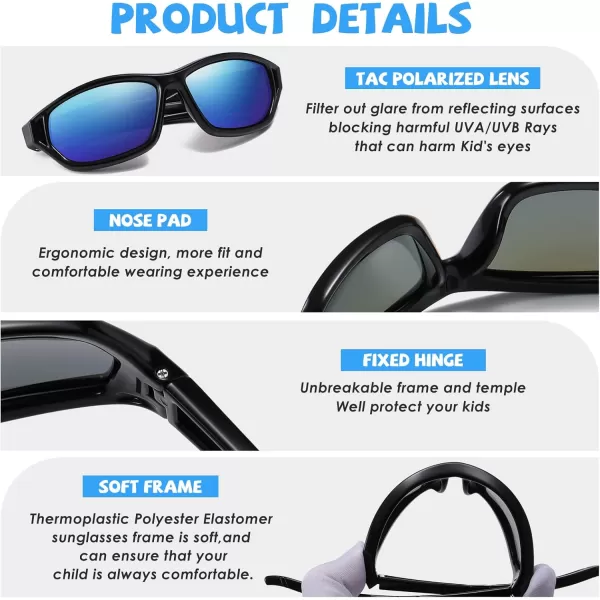DUCO Polarized Kids Sunglasses with Strap for Boys Girls Youth Sports Baseball Sunglasses 100 UV Protection K029Black Frame Black Temple
