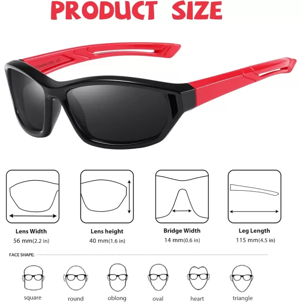 DUCO Polarized Kids Sunglasses with Strap for Boys Girls Youth Sports Baseball Sunglasses 100 UV Protection K029Black Frame Red Temple