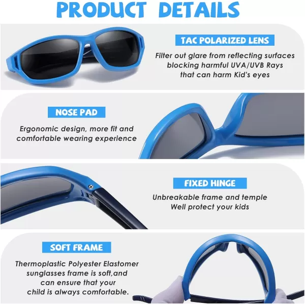 DUCO Polarized Kids Sunglasses with Strap for Boys Girls Youth Sports Baseball Sunglasses 100 UV Protection K029Blue Frame Blue Temple