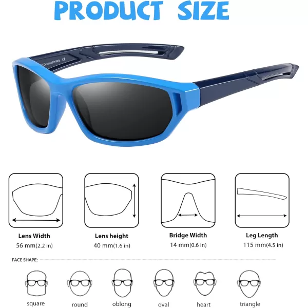 DUCO Polarized Kids Sunglasses with Strap for Boys Girls Youth Sports Baseball Sunglasses 100 UV Protection K029Blue Frame Blue Temple