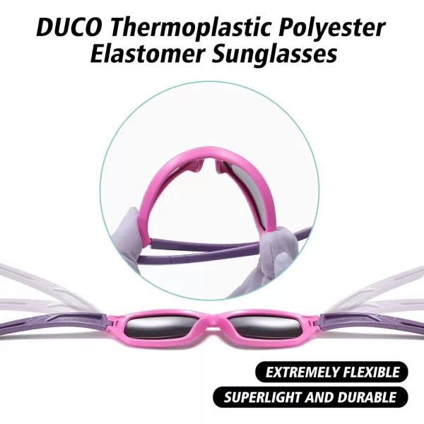 DUCO Polarized Kids Sunglasses with Strap for Boys Girls Youth Sports Baseball Sunglasses 100 UV Protection K029Pink Frame Purple Temple
