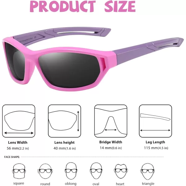 DUCO Polarized Kids Sunglasses with Strap for Boys Girls Youth Sports Baseball Sunglasses 100 UV Protection K029Pink Frame Purple Temple