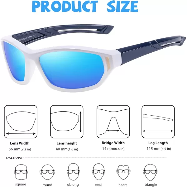 DUCO Polarized Kids Sunglasses with Strap for Boys Girls Youth Sports Baseball Sunglasses 100 UV Protection K029White Frame Blue Temple