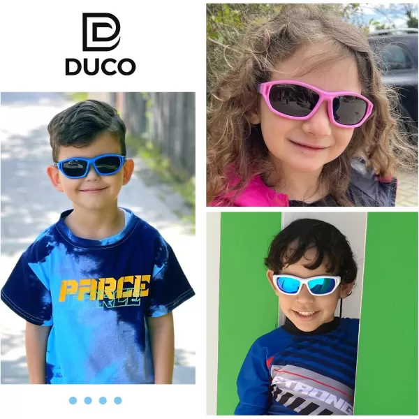 DUCO Polarized Kids Sunglasses with Strap for Boys Girls Youth Sports Baseball Sunglasses 100 UV Protection K029White Frame Blue Temple