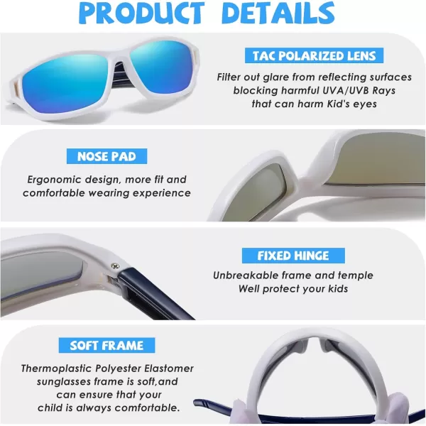 DUCO Polarized Kids Sunglasses with Strap for Boys Girls Youth Sports Baseball Sunglasses 100 UV Protection K029White Frame Blue Temple