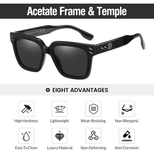 DUCO Polarized Sunglasses Women Men Luxury Acetate Mens Sunglasses Trendy Retro Square Sun Glasses UV400 DC2368Black Frame Grey Lens
