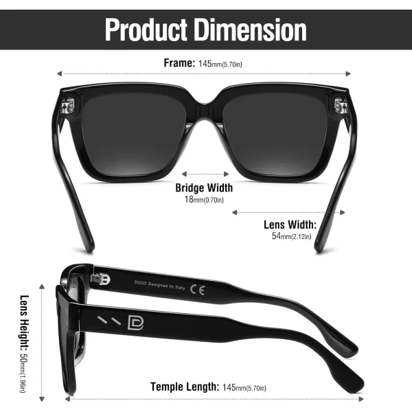 DUCO Polarized Sunglasses Women Men Luxury Acetate Mens Sunglasses Trendy Retro Square Sun Glasses UV400 DC2368Black Frame Grey Lens