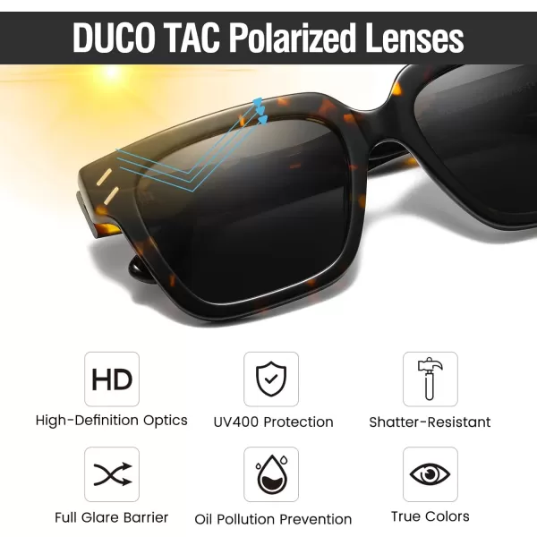 DUCO Polarized Sunglasses Women Men Luxury Acetate Mens Sunglasses Trendy Retro Square Sun Glasses UV400 DC2368Tortoise Frame Grey Lens