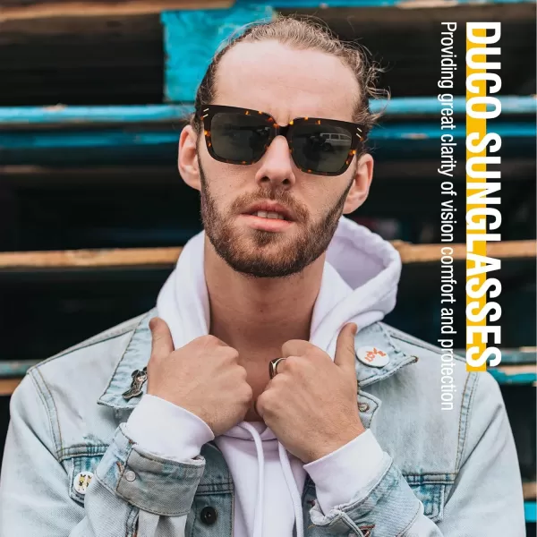 DUCO Polarized Sunglasses Women Men Luxury Acetate Mens Sunglasses Trendy Retro Square Sun Glasses UV400 DC2368Tortoise Frame Grey Lens