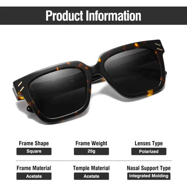 DUCO Polarized Sunglasses Women Men Luxury Acetate Mens Sunglasses Trendy Retro Square Sun Glasses UV400 DC2368Tortoise Frame Grey Lens