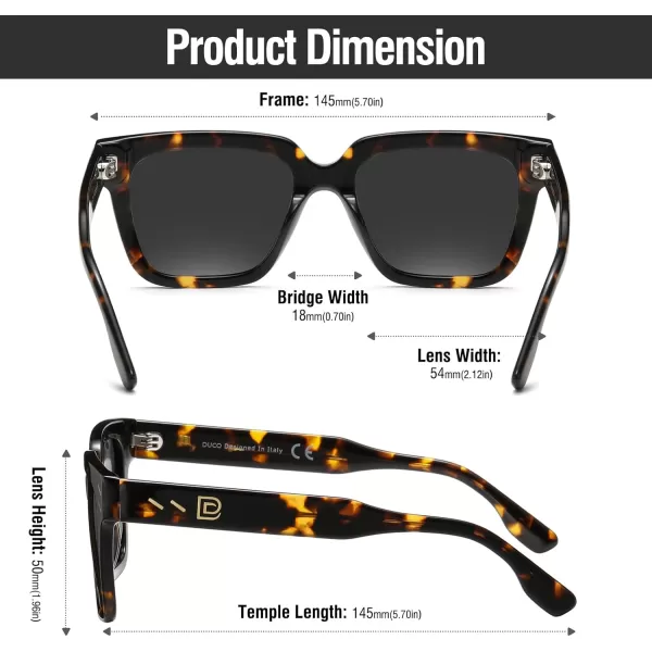DUCO Polarized Sunglasses Women Men Luxury Acetate Mens Sunglasses Trendy Retro Square Sun Glasses UV400 DC2368Tortoise Frame Grey Lens