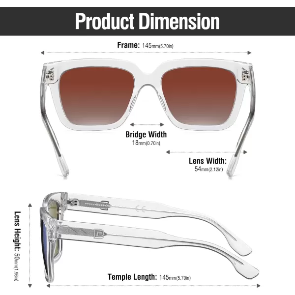 DUCO Polarized Sunglasses Women Men Luxury Acetate Mens Sunglasses Trendy Retro Square Sun Glasses UV400 DC2368Transparent Frame Revo Blue Lens