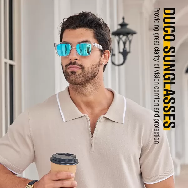 DUCO Polarized Sunglasses Women Men Luxury Acetate Mens Sunglasses Trendy Retro Square Sun Glasses UV400 DC2368Transparent Frame Revo Blue Lens