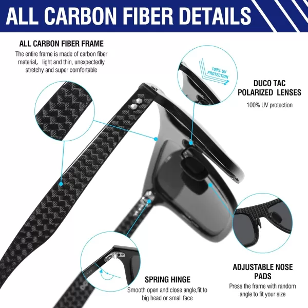 DUCO Polarized Sunglasses for Men Sun glasses All Carbon Fiber Frame 100 UV Protection for Driving Running Fishing DC8325Black Frame Grey Lens