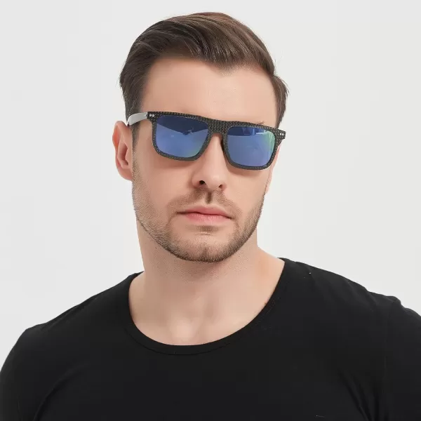 DUCO Polarized Sunglasses for Men Sun glasses All Carbon Fiber Frame 100 UV Protection for Driving Running Fishing DC8325Black Frame Revo Blue Lens