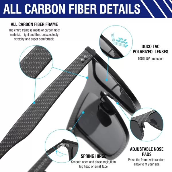 DUCO Polarized Sunglasses for Men Sun glasses All Carbon Fiber Frame 100 UV Protection for Driving Running Fishing DC8325Gunmental Frame Grey Lens