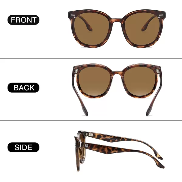 DUCO Retro Round Oversized Polarized Sunglasses for Women Classic Vintage Designer Style UV400 Protection Shades W017sTortoise Frame Brown Lens