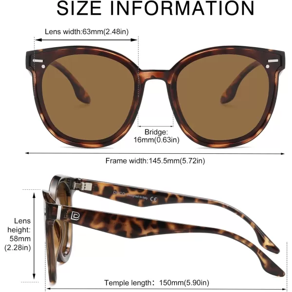 DUCO Retro Round Oversized Polarized Sunglasses for Women Classic Vintage Designer Style UV400 Protection Shades W017sTortoise Frame Brown Lens