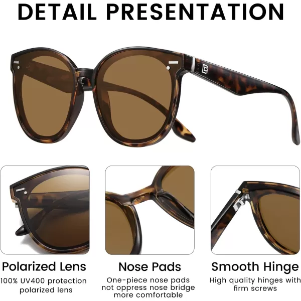 DUCO Retro Round Oversized Polarized Sunglasses for Women Classic Vintage Designer Style UV400 Protection Shades W017sTortoise Frame Brown Lens