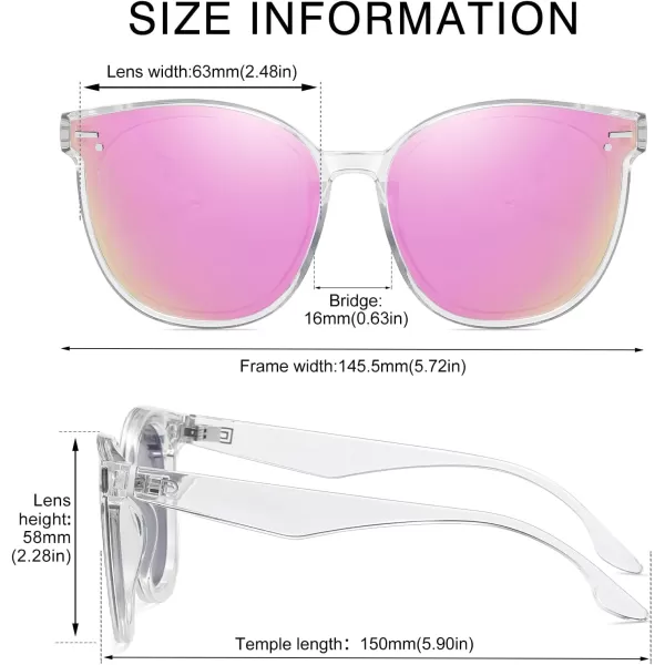 DUCO Retro Round Oversized Polarized Sunglasses for Women Classic Vintage Designer Style UV400 Protection Shades W017sTransparent Frame Revo Pink Lens
