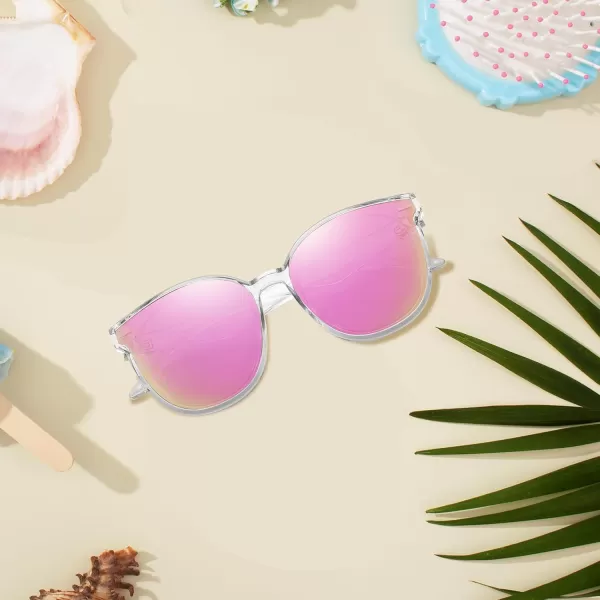 DUCO Retro Round Oversized Polarized Sunglasses for Women Classic Vintage Designer Style UV400 Protection Shades W017sTransparent Frame Revo Pink Lens