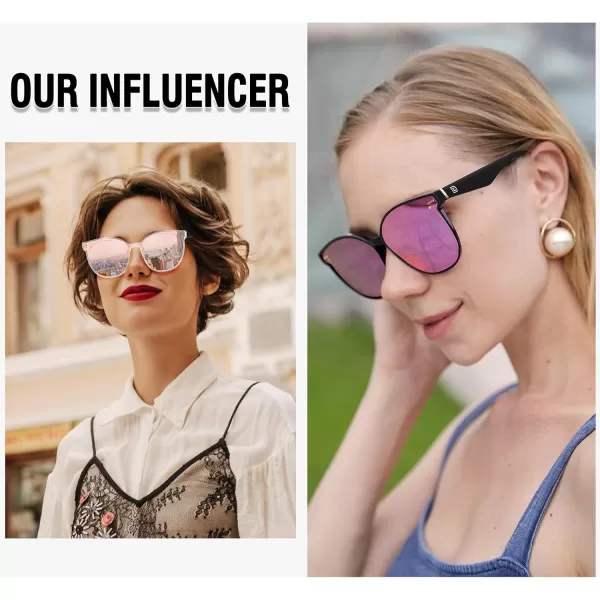 DUCO Retro Round Oversized Polarized Sunglasses for Women Classic Vintage Designer Style UV400 Protection Shades W017sTransparent Frame Revo Pink Lens