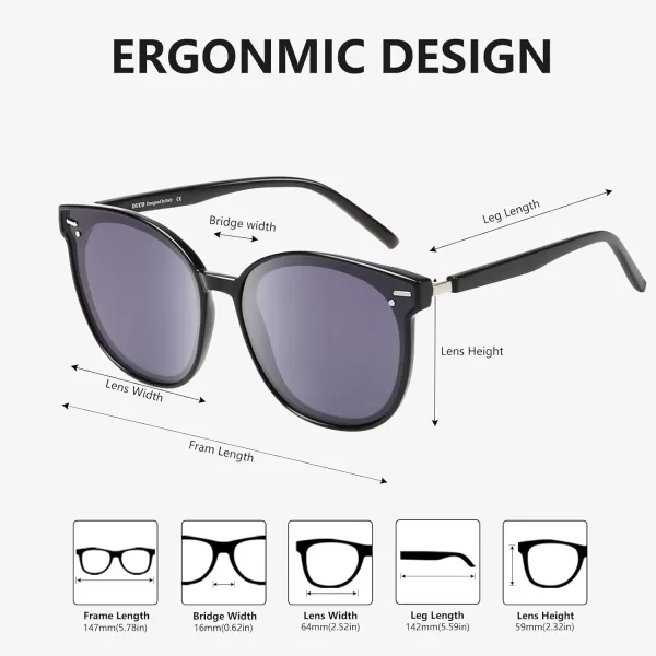 DUCO Retro Round Polarized Sunglasses for Women Men Oversized Vintage Shades W017L Size Black Frame Grey Lens