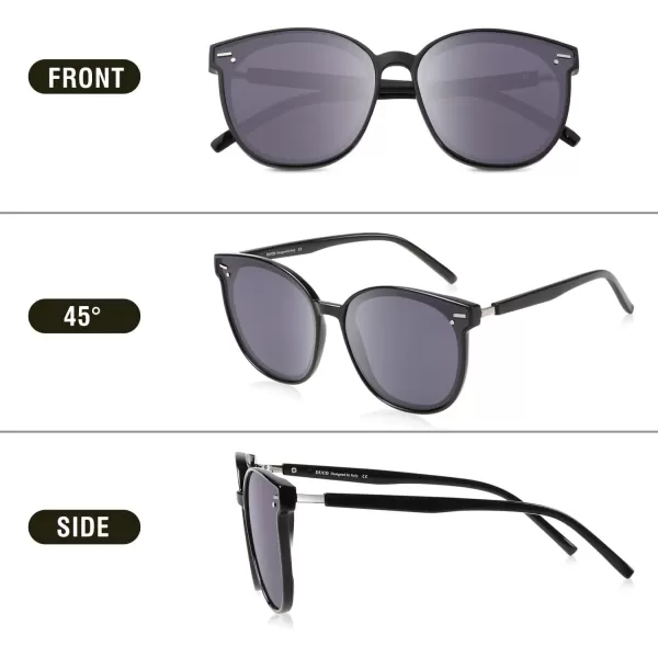 DUCO Retro Round Polarized Sunglasses for Women Men Oversized Vintage Shades W017L Size Black Frame Grey Lens