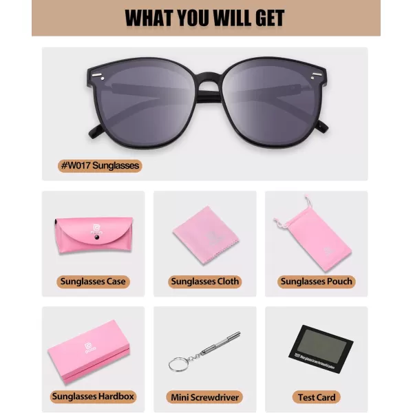 DUCO Retro Round Polarized Sunglasses for Women Men Oversized Vintage Shades W017L Size Black Frame Grey Lens