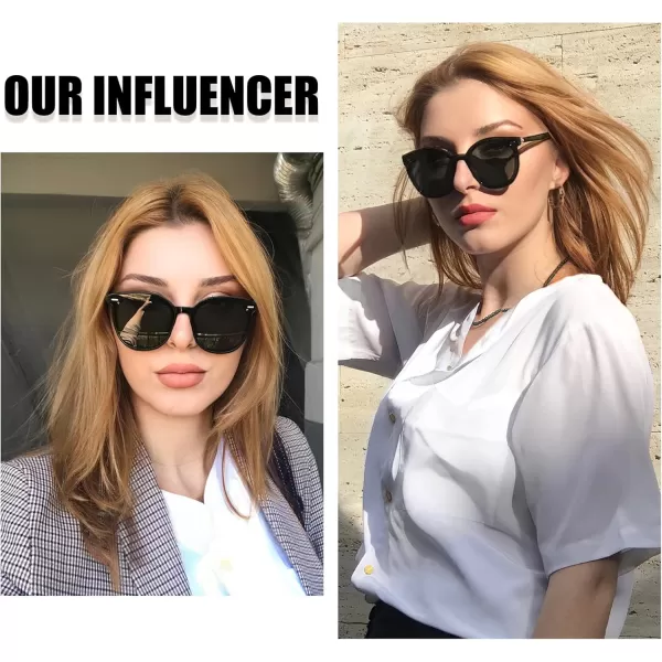 DUCO Retro Round Polarized Sunglasses for Women Men Oversized Vintage Shades W017L Size Black Frame Grey Lens