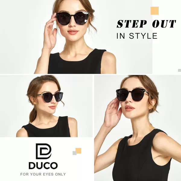 DUCO Retro Round Polarized Sunglasses for Women Men Oversized Vintage Shades W017L Size Black Frame Grey Lens