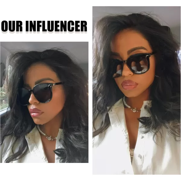 DUCO Retro Round Polarized Sunglasses for Women Men Oversized Vintage Shades W017L Size Black Frame Grey Lens