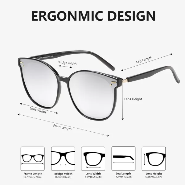DUCO Retro Round Polarized Sunglasses for Women Men Oversized Vintage Shades W017L Size Black Frame Revo Silver Lens