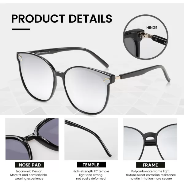 DUCO Retro Round Polarized Sunglasses for Women Men Oversized Vintage Shades W017L Size Black Frame Revo Silver Lens