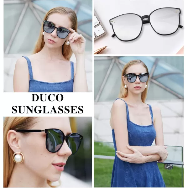 DUCO Retro Round Polarized Sunglasses for Women Men Oversized Vintage Shades W017L Size Black Frame Revo Silver Lens