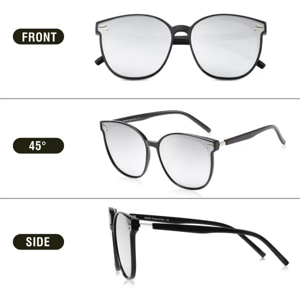 DUCO Retro Round Polarized Sunglasses for Women Men Oversized Vintage Shades W017L Size Black Frame Revo Silver Lens
