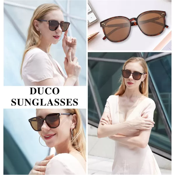 DUCO Retro Round Polarized Sunglasses for Women Men Oversized Vintage Shades W017L Size Tortoise Brown Frame Brown Lens