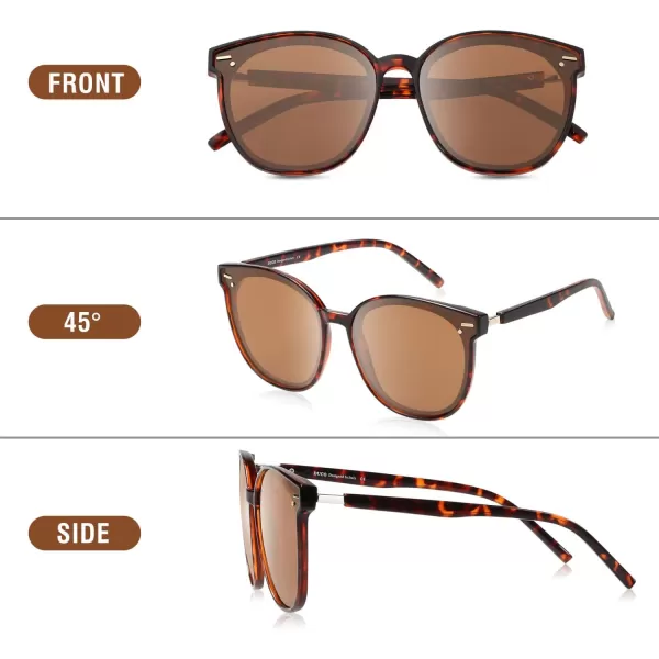 DUCO Retro Round Polarized Sunglasses for Women Men Oversized Vintage Shades W017L Size Tortoise Brown Frame Brown Lens