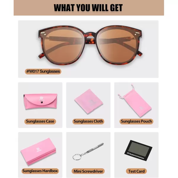 DUCO Retro Round Polarized Sunglasses for Women Men Oversized Vintage Shades W017L Size Tortoise Brown Frame Brown Lens