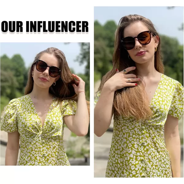 DUCO Retro Round Polarized Sunglasses for Women Men Oversized Vintage Shades W017L Size Tortoise Brown Frame Brown Lens