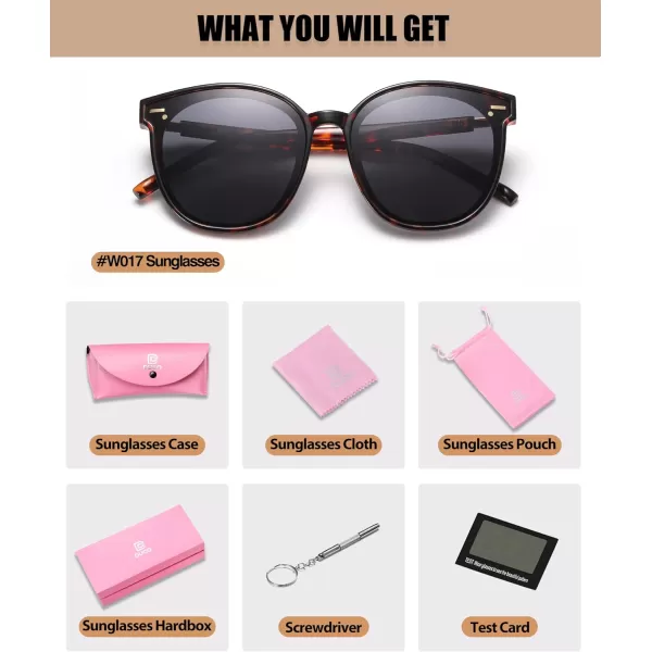 DUCO Retro Round Polarized Sunglasses for Women Men Oversized Vintage Shades W017L Size Tortoise Brown Frame Grey Lens