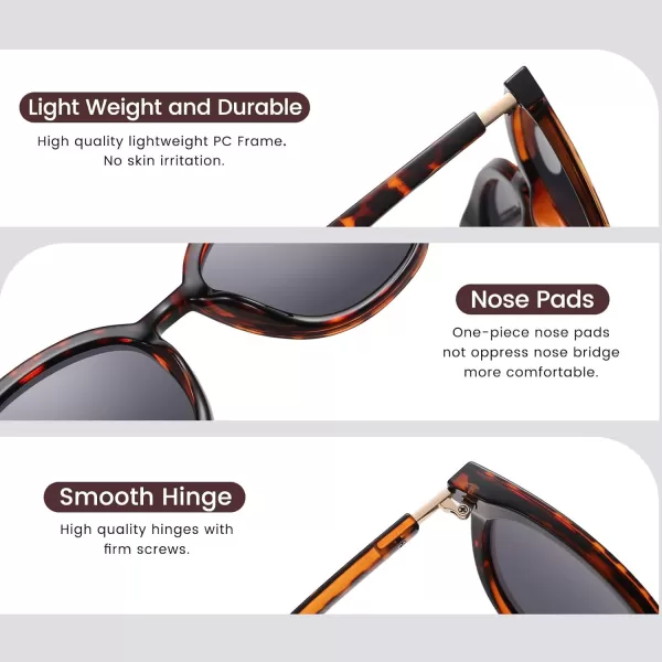 DUCO Retro Round Polarized Sunglasses for Women Men Oversized Vintage Shades W017L Size Tortoise Brown Frame Grey Lens